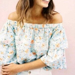 Laia Seafoam Floral Eyelet Blouse Anthropologie Small